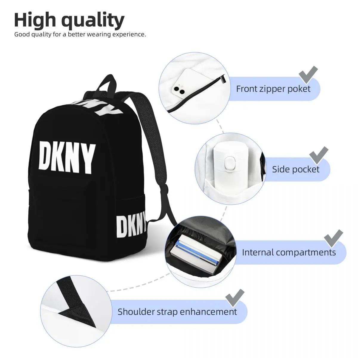 Fashion DKNYs Cool Backpack Durable Student Work Daypack for Men Women Laptop Computer Canvas Bags