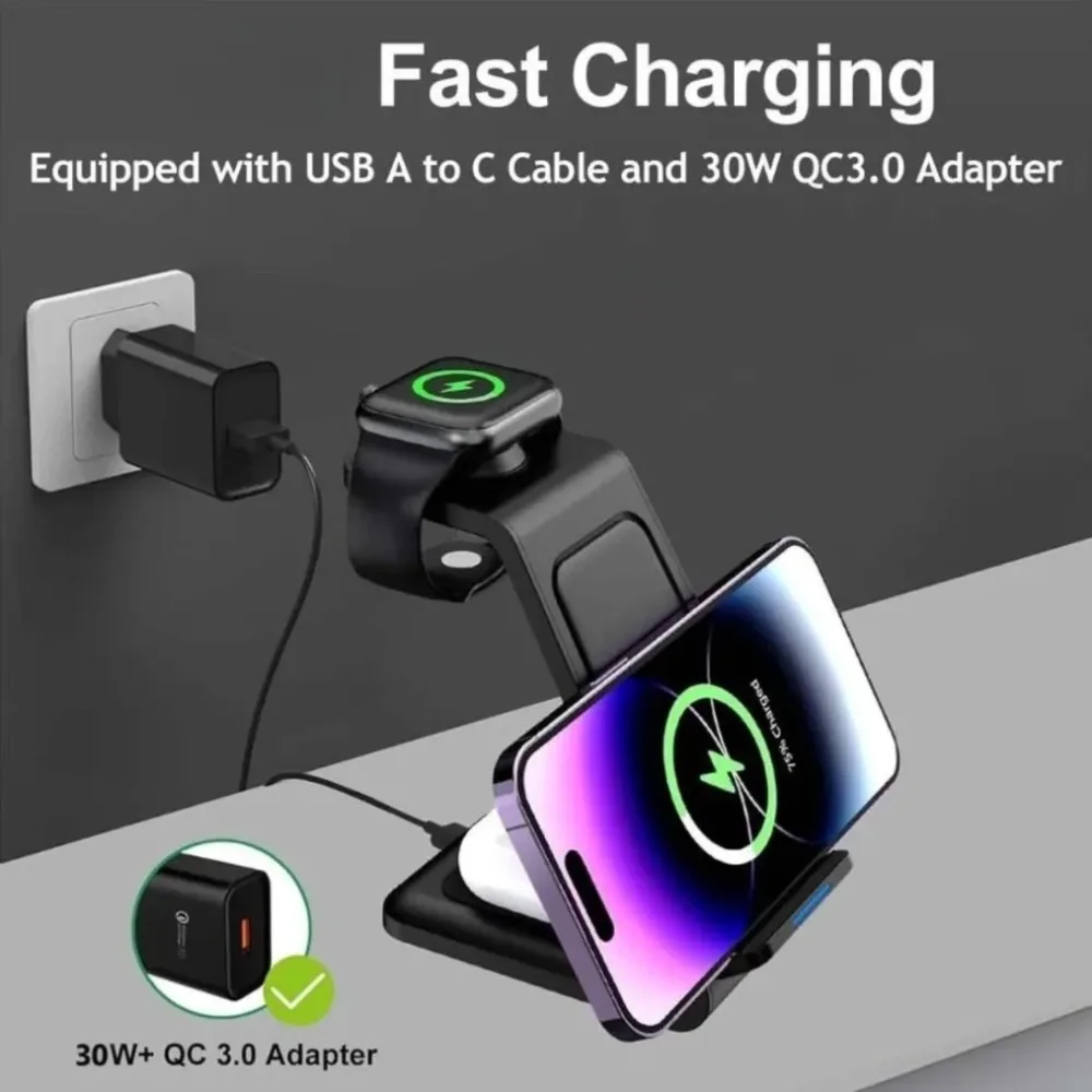100W Quick Wireless Charger Phone Charging Station For iPhone 16/16 Pro/16 Pro Max 16-12 & Apple Watch 10-2 & AirPods Pro - náhled 4