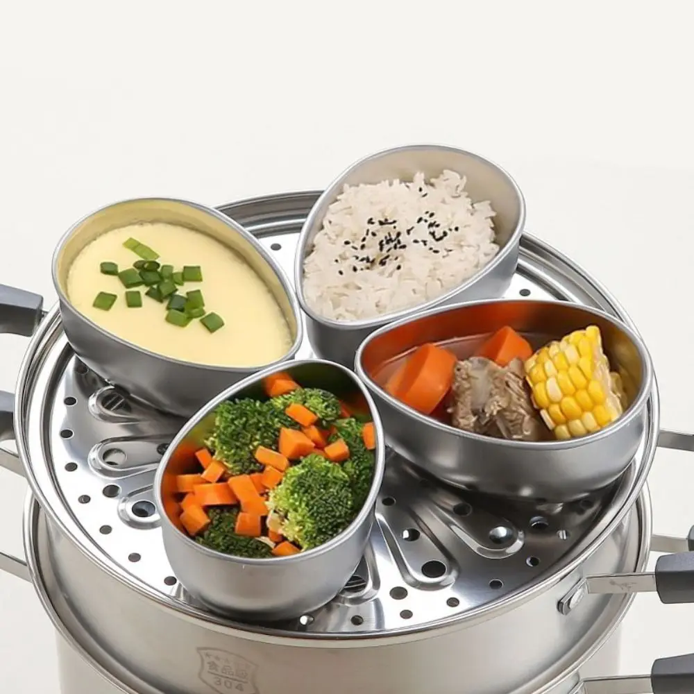 

6pcs Water Drop Shape Steamed Egg Bowl Stainless Steel with Lid Stew Bowls Drop-resistant Rust-proof Steaming Grid Snack