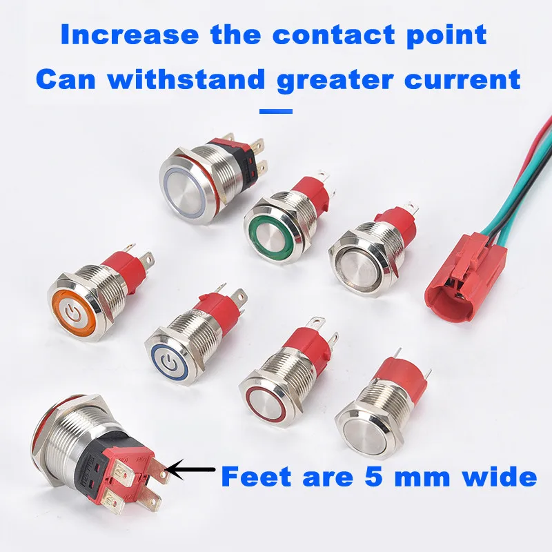 10A15A20A heavy current metal button switch 16 19 22mm automotive refit self-locking reset LED lamp start stop switch 12V24V220V