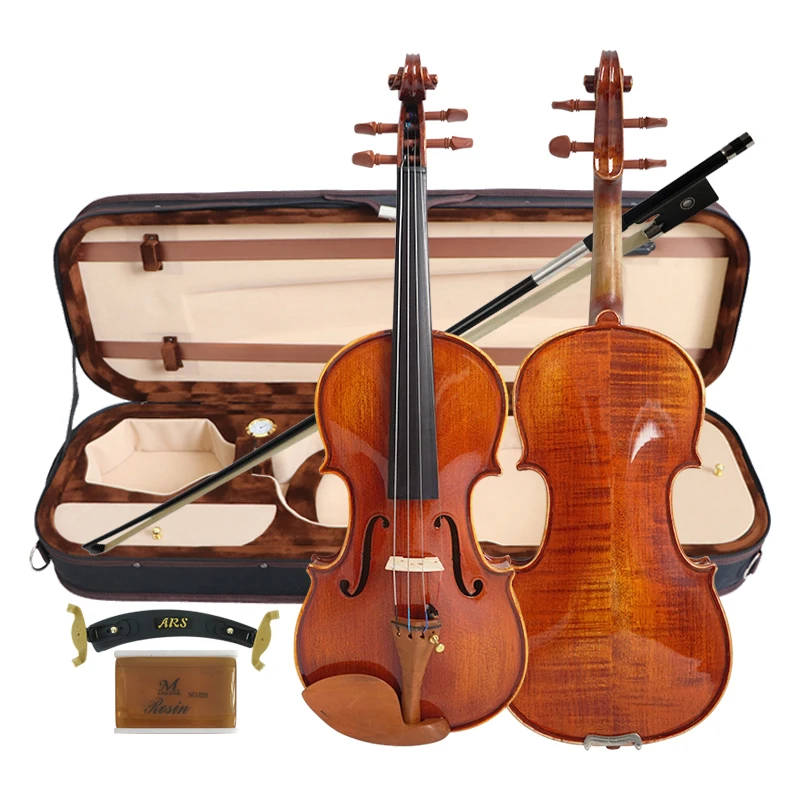 

High Quality Handmade Varnish Gloss Red Brown All Solid Advanced Violin with Jujubewood Parts Foam Hard case and Brazilwood Bow