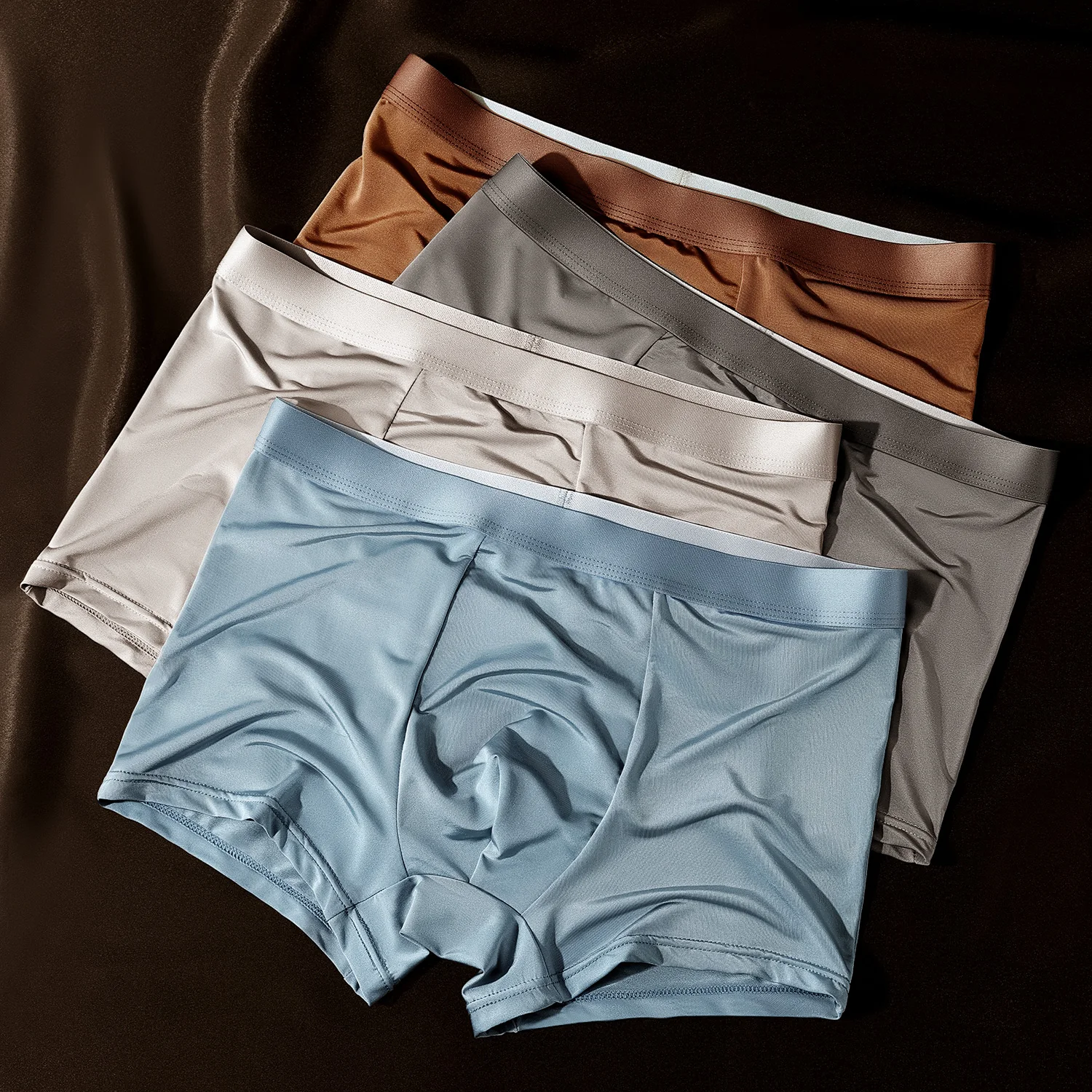 

4PCS/Pack Luxury Ice Silk Satin-like Men's Panties Super Soft Boxer Homme Cool Breathable Comfortable Man Underwear Underpants
