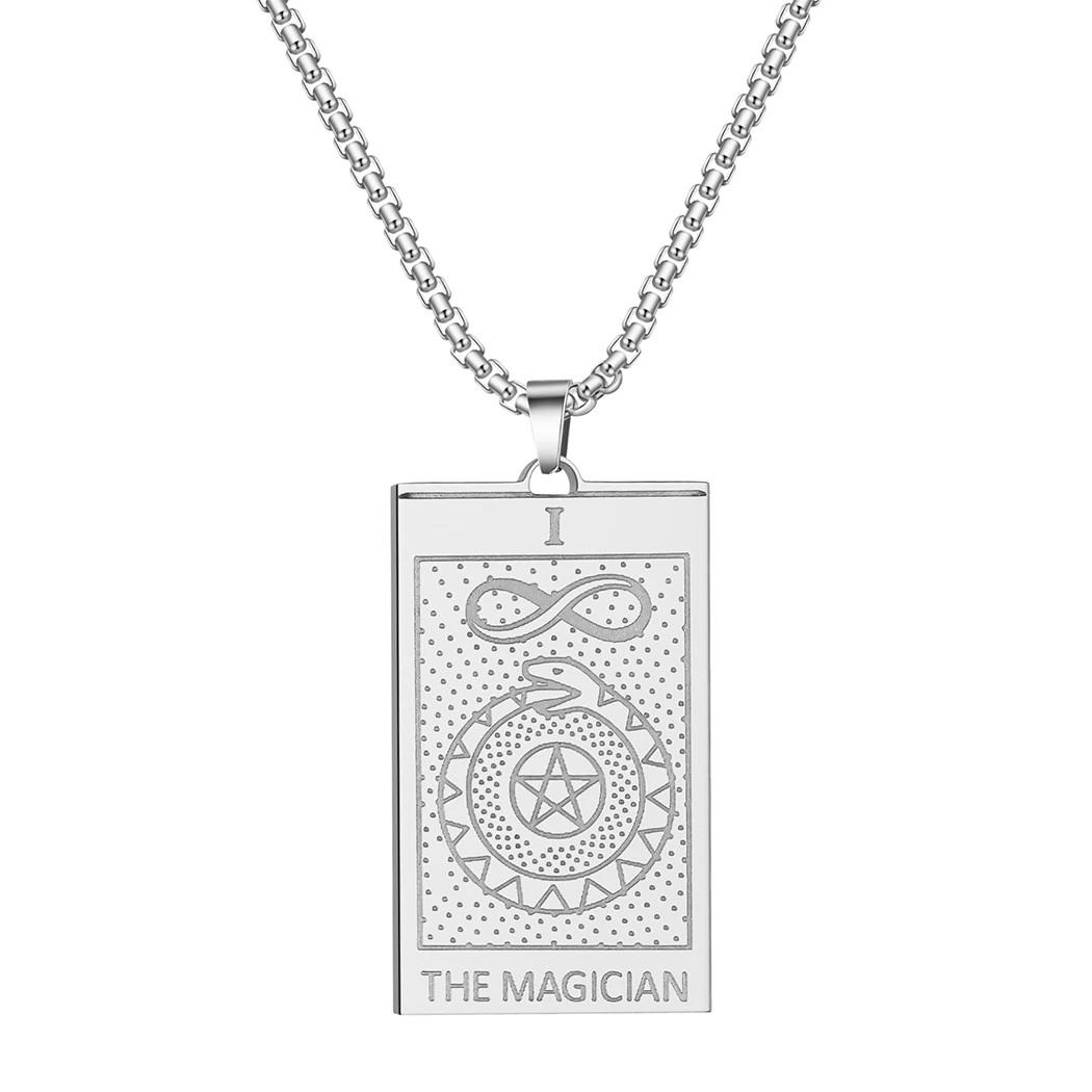 QIAMNI Magician Snake Star Tarot Cards Pendant Necklace for Women Stainless Steel Ouroboros Choker Amulet Major Arcana Jewelry - view 6
