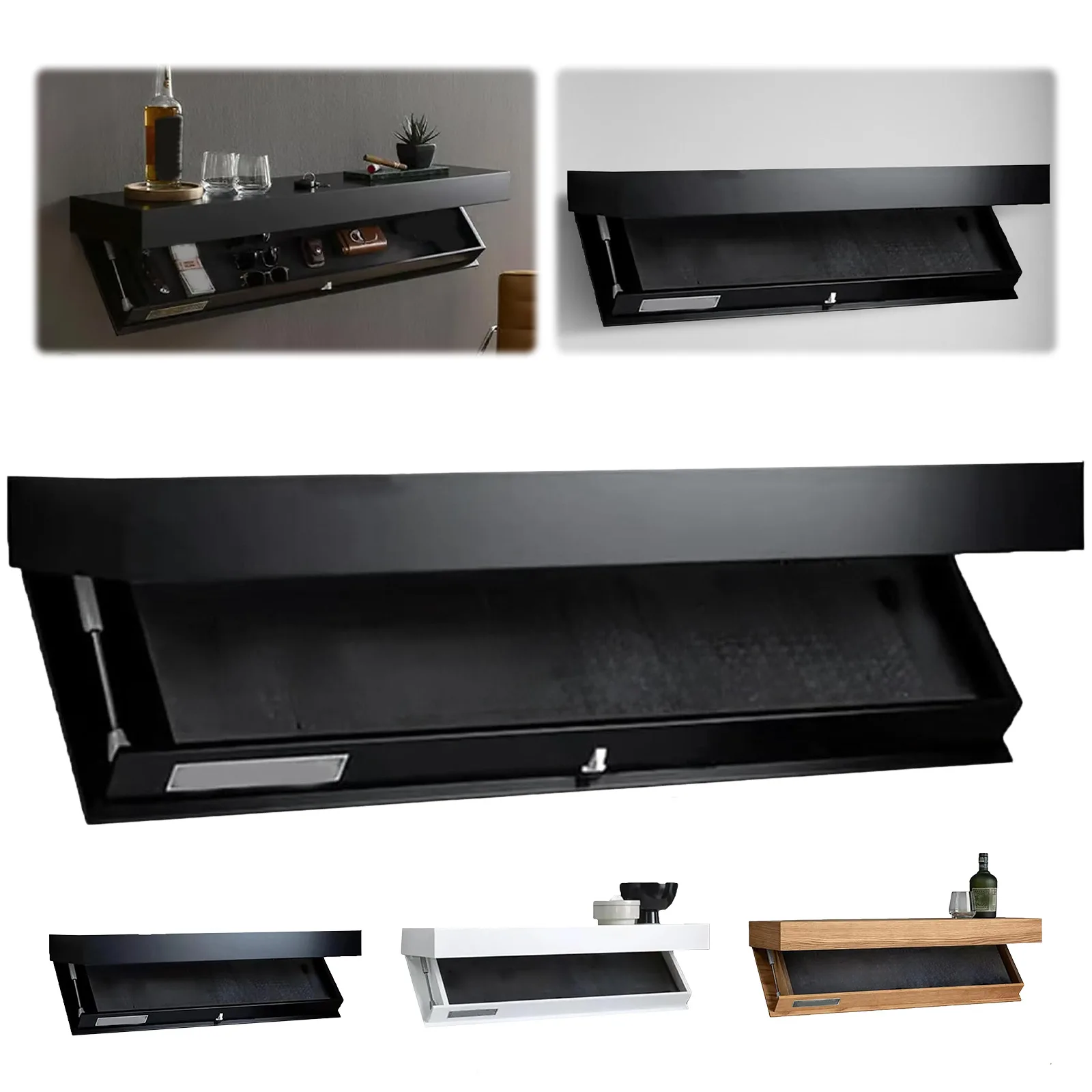 

Living room wooden wall-mounted storage floating shelf with hidden compartments