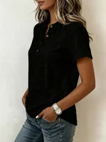 Women Casual Short Sleeve Linen Blend Top Henley Neck Button Front Relaxed Fit Blouse Summer - Image 5