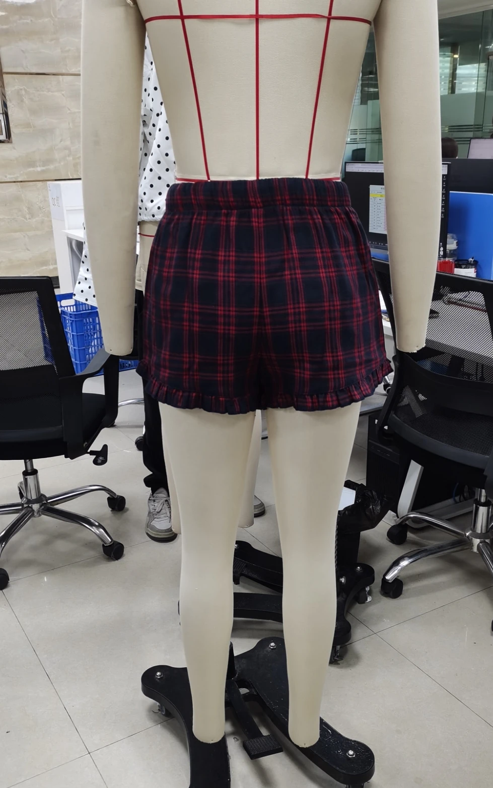 شورت نسائي منقوش مكشكش كاجوال بخصر مطاطي برباط صغير للاستخدام اليومي #6