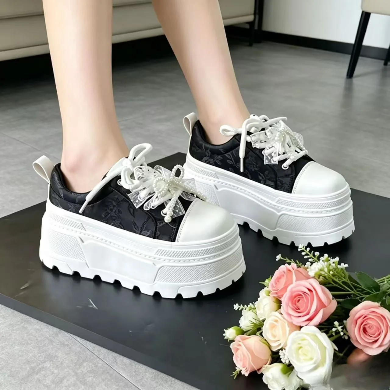 Women's Thick-Heeled Classic White Sneakers Spring/Autumn New Style Single Shoes Match Skirts Versatile Casual Board Shoes view 2