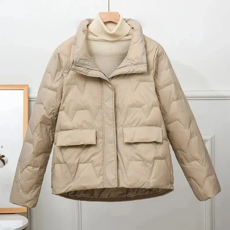 

2024 Autumn Winter New Jacket Women Down Cotton Jacket Lightweight Warm Loose Cotton Padded Jacket Casual Khaki Outerwear Female