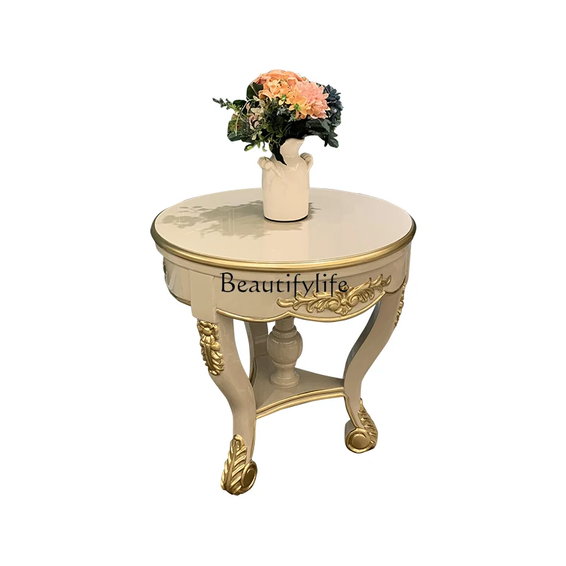 

*French solid wood small coffee table living room, European sofa small round table corner table