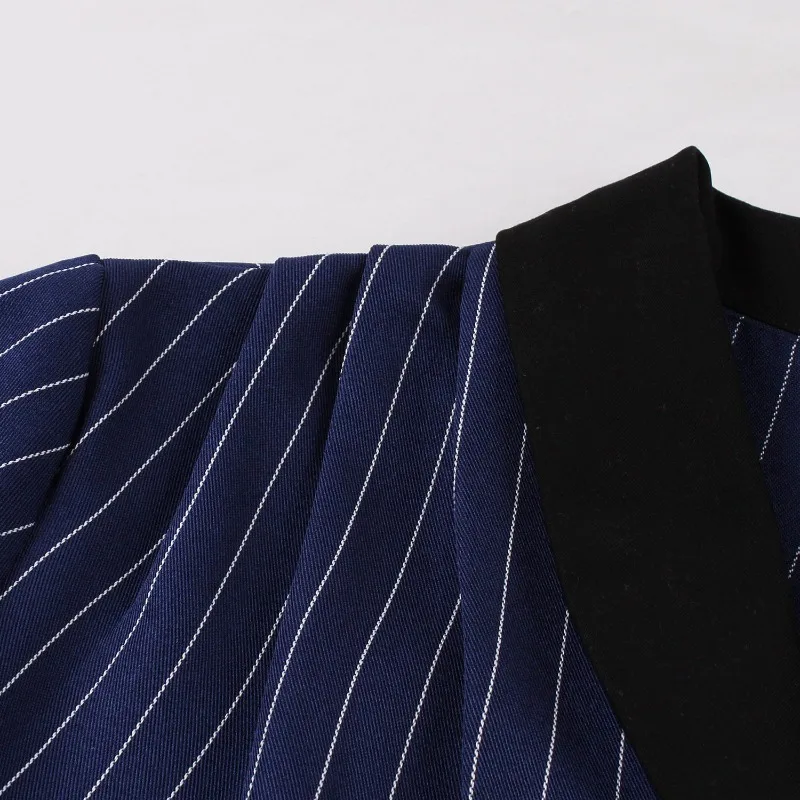 Europäisch-amerikanisches Damen-Kleid im Vintage-Stil mit Krawatte und Taille, gestreift, für den täglichen Gebrauch, lässige Ausflüge, Büro, sieht Partys aus