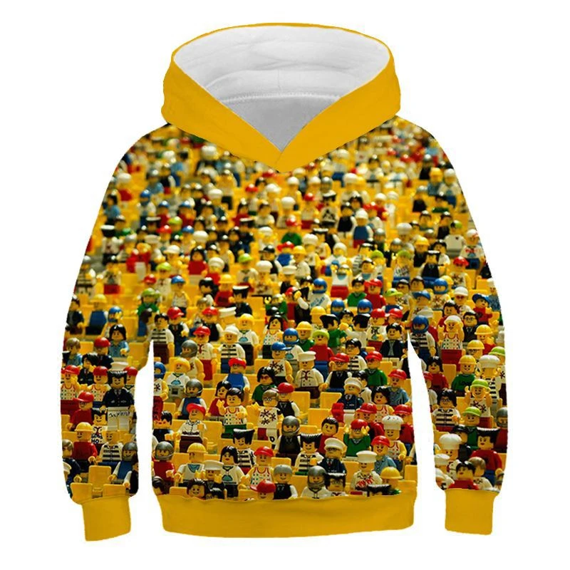 Cool Building Block 3D Print Boys Casual Pullover Hooded Long Sleeve Sweatshirt For Spring Fall Kids Clothing Streetwear Hoody