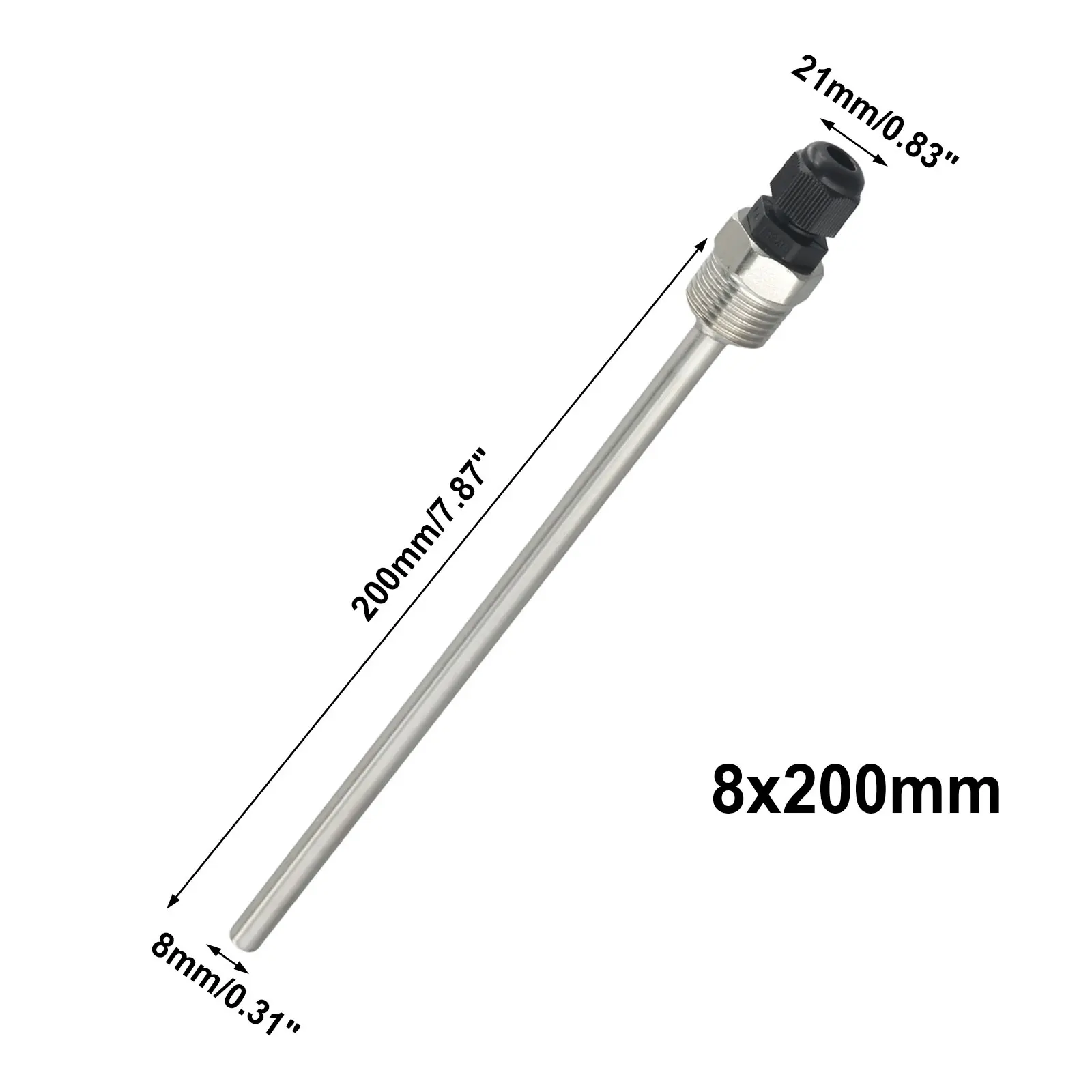 Sensor de temperatura de aço inoxidável 304, rosca 1/2G, 30-200mm, 250 Celsius Max, 2Mpa Max, 1Pc