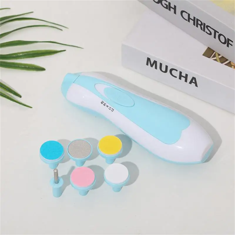 Electric nail polisher baby blue powder 6-piece electric nail clipper baby nail clipper manicure set baby newborns baby care Kit