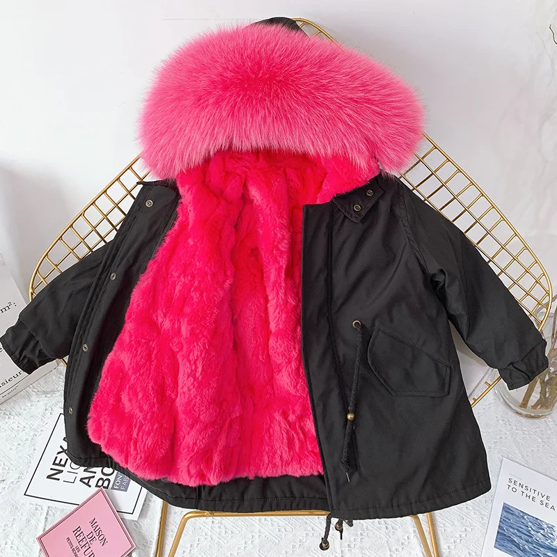 Natural Rabbit Fur Jacket for Kids Girls and Boys Real Rabbit Fur Outerwear for Boys Teenager Girls Hooded Fur Coats Outerwear