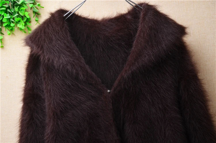 female women autumn winter clothing mink cashmere knitted long sleeves turn-down neck loose cardigan angora fur coat sweater top