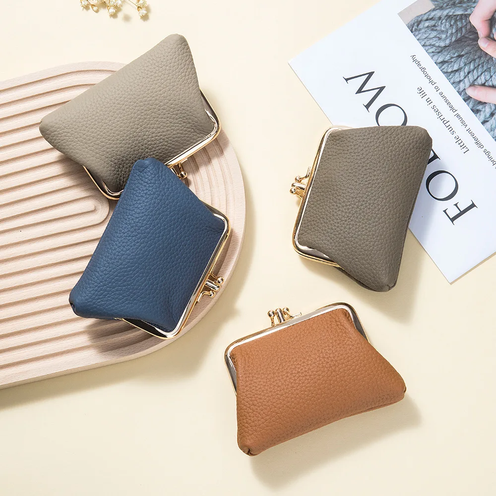 Double Layer Short Clutch Wallet Clip Bags Genuine Leather Coin Purse Card Holder Key Lipstick Storage Pouch Case For Women