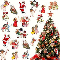 20PCS Vintage Christmas Tree Ornaments Set for Christmas Tree African American Santa Paper Ornaments for Xmas New Year Party