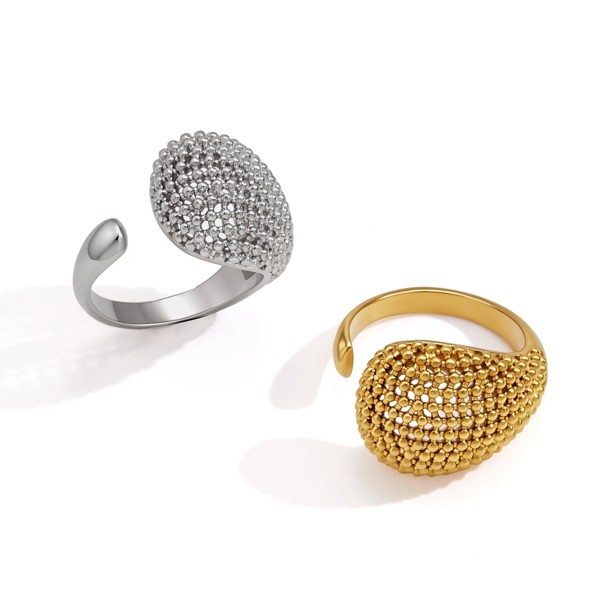 Spark & Co18k Gold Plated Ball Beads Hollow Stackable Open Rings New Stainless Steel Waterproof Ring Party Jewelry Women's