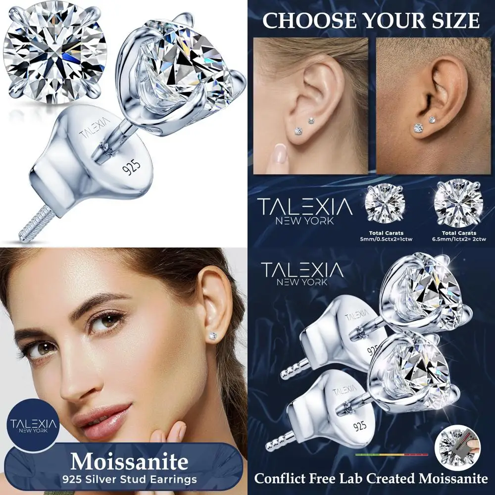 

Серьги с муассанитом VVS1 GH, цвет, гипоаллергенные, стерлинговое серебро, белое золото 18 карат, шпильки унисекс