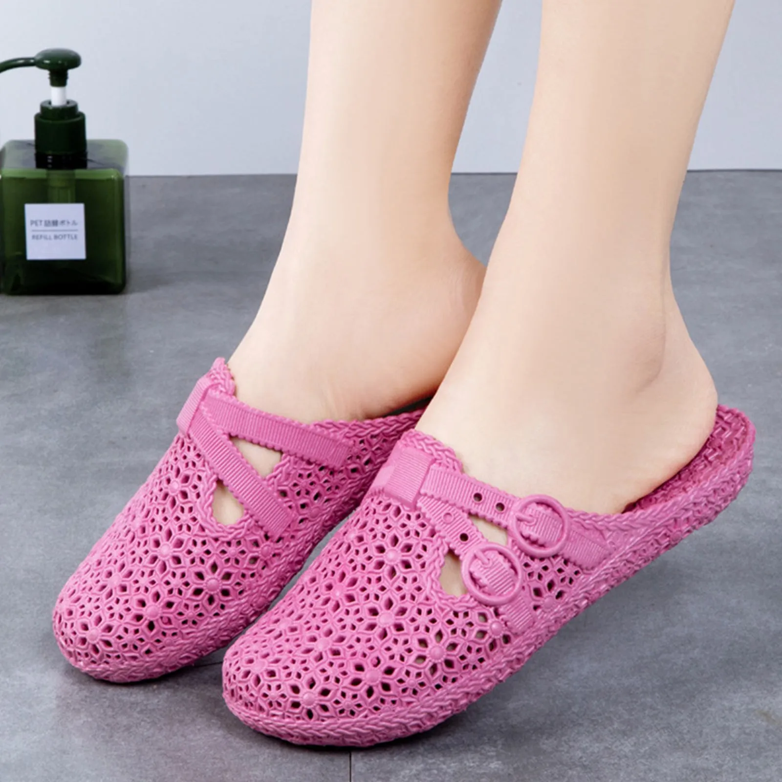 شباشب قابلة للتنفس للصيف في الهواء الطلق، أحذية مثقوبة للمنزل، شباشب كاجوال بإبزيم مجوف للنساء #4