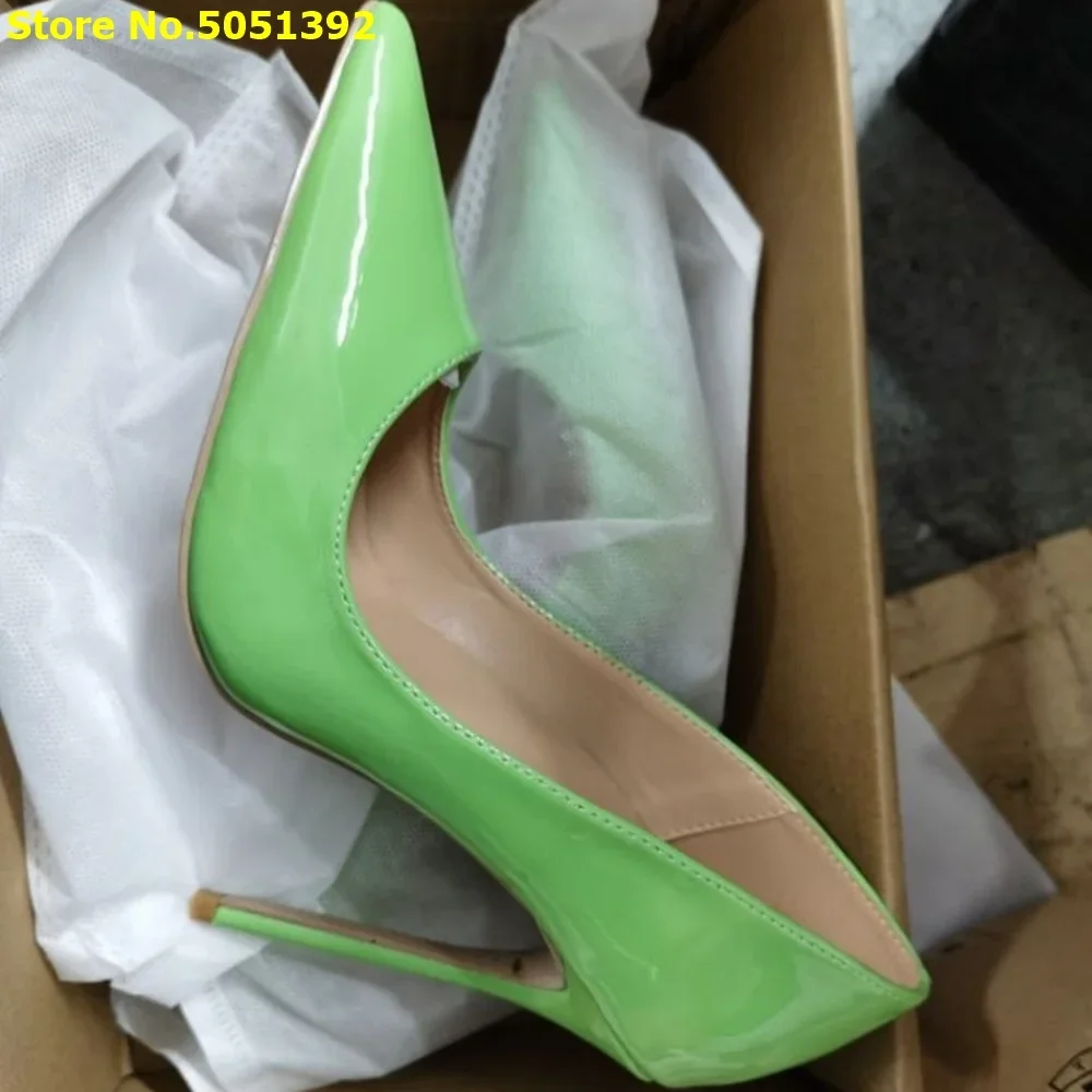 

Patent Leather Pumps Sexy Pointed Toe Slip On Shallow Dress High Heels Solid Manufacturer Real Picture Hot Sale Dress Shoes
