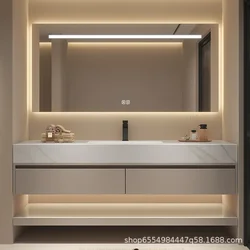 Modern Floating Vanity Bathroom Slate Integrated Basin Wall Mounted Bathroom Storage Cabinet Single Set Bathroom Vanity Sink Set