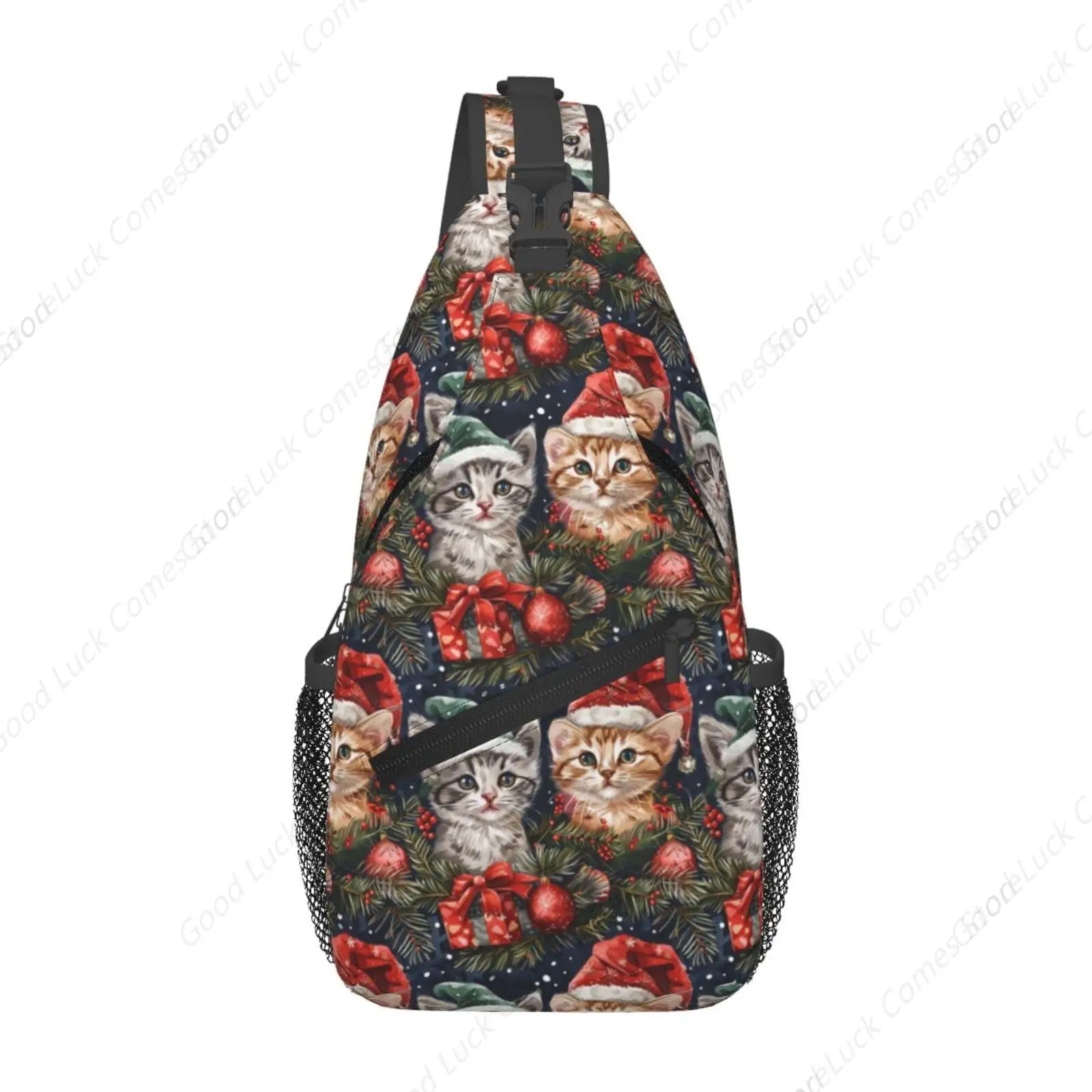 Merry Christmas Crossbody Cat Sling Bag Adjustable Santa Claus Chest Bag Snowman Shoulder Bag Christmas