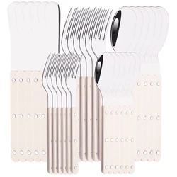 6/30Pcs Beige Silver Acrylic Handle Dinnerware Knife Fork Spoon Set Stainless Steels Cutlery Set Western Home Kitchen Flatware