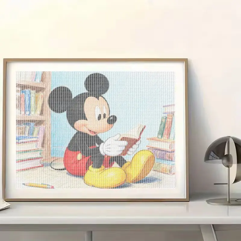 1 szt. Disney Myszka Miki czytający książkę, diamentowy haft 5D DIY, pełny zestaw do samodzielnego wykonania, uroczy zestaw artystyczny z postaciami z kreskówek dla dzieci