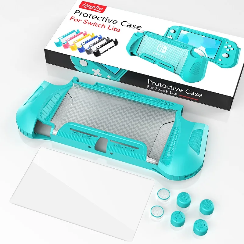 ปลอกป้องกันลายสก๊อต TPU สําหรับ Nintendo Switch Lite พร้อมฟิล์มกันรอยกระจกนิรภัยป้องกันรอยขีดข่วนและปุ่มกด 6 อัน