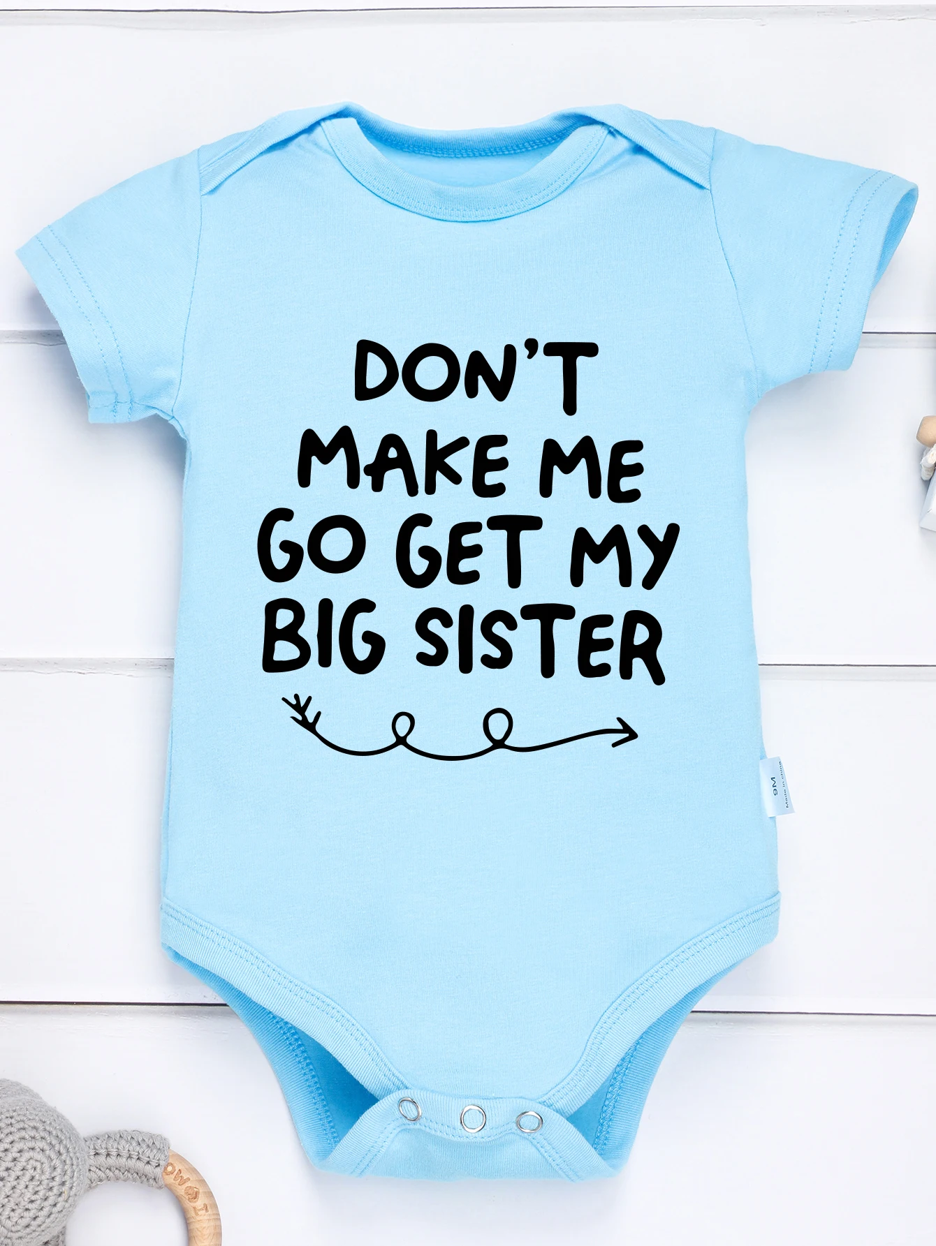 Don't Make Me Go Get My Big Sister Letter Pattern NewbornClimbing Suit Summer Short Sleeve Baby Triangle Romper Infant Toddler