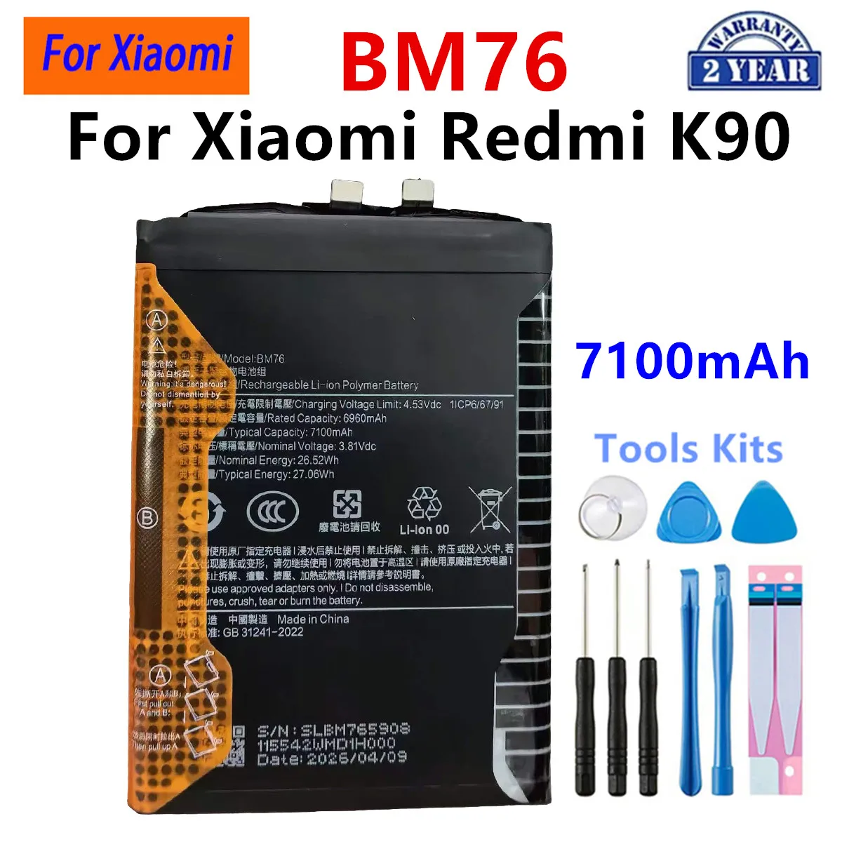 Brand New BM76 7100mAh Battery For Xiaomi Redmi K90 Phone  Batteries+Tools