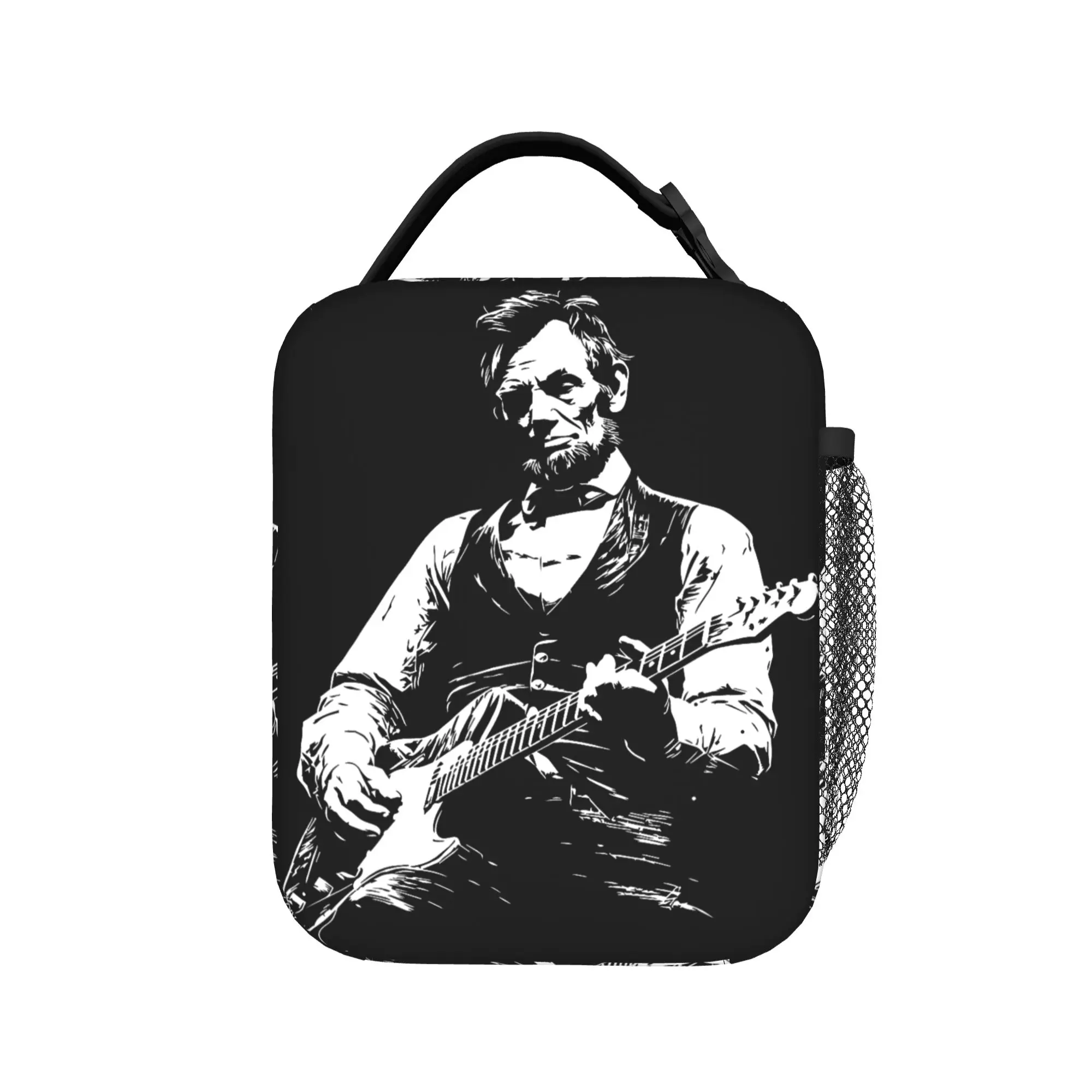 President Abraham Lincoln Playing Guitar Abe Lincoln Lunch Bag  Insulated Lunch Box School Cooler Bag Thermal Tote Handbags