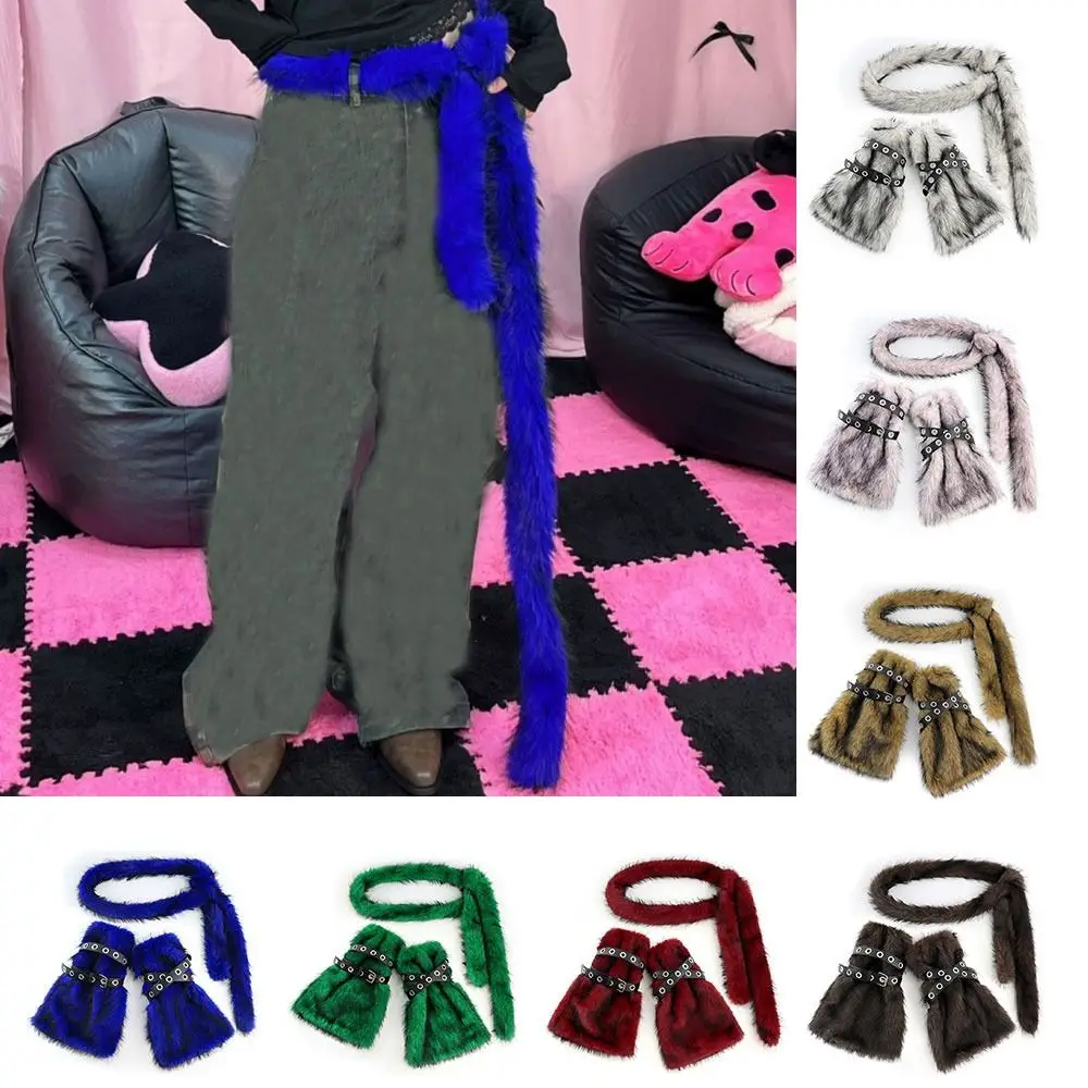 

Harajuku Super Soft Punk Fur Belt Y2K Fluffy Plush Waist Chain Warm Hiphop Jeans Belt Street Dance Accessory