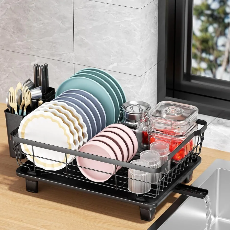 

Dish Drying Rack with Drainboard for Kitchen Counter Large Capacity Durable Rustproof Stainless Steel Dish Drainer Rack with Re