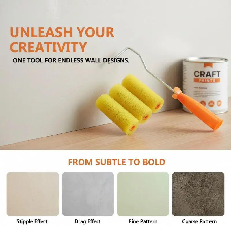 Portable Floral Sponge Paint Roller Set Wall Paint Roller Brush Reusable Absorbent Texture Painting Tool For DIY Wall Renovation