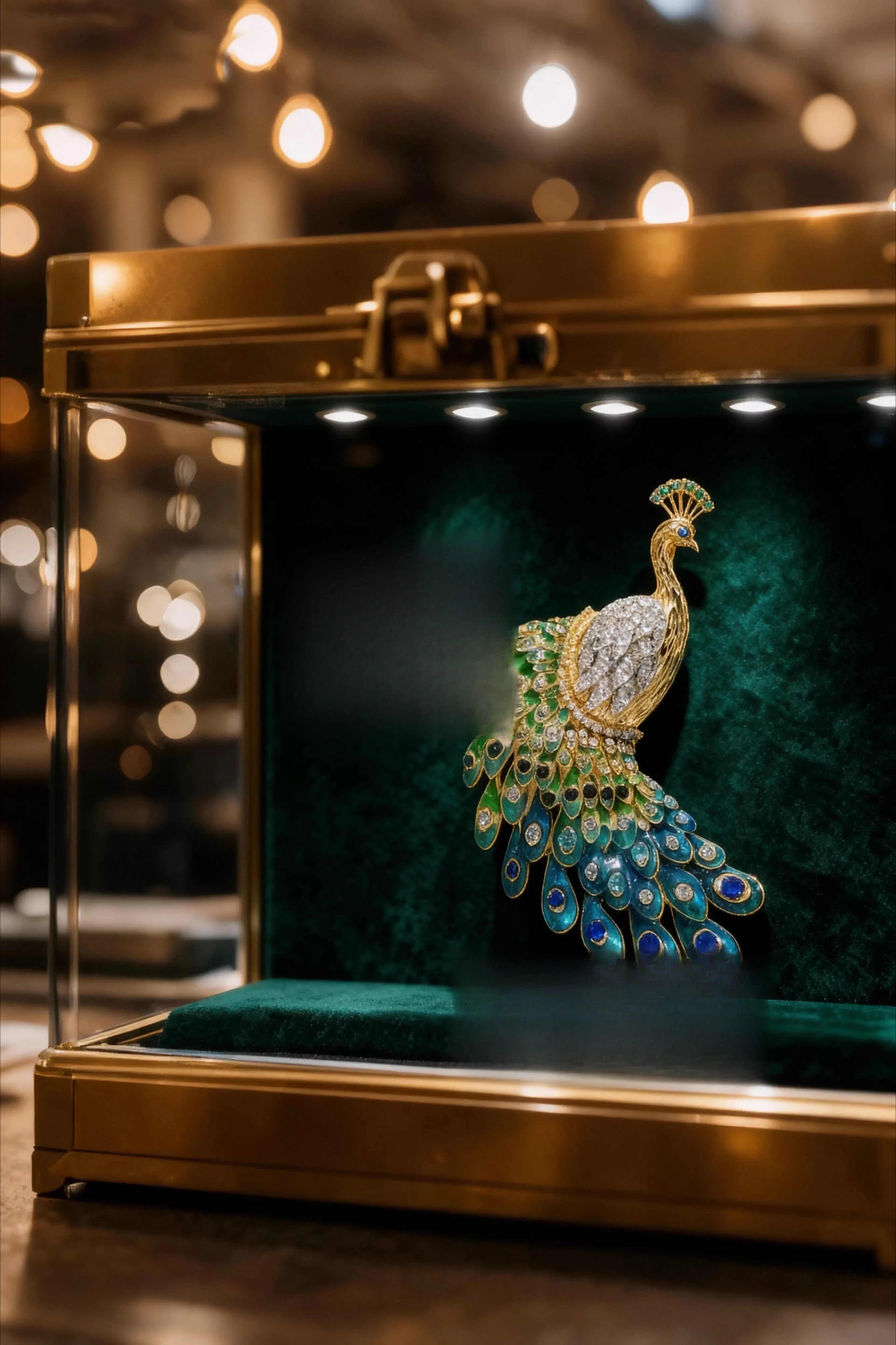 Jewelry Award Smart Big Tail Flip Green Peacock Brooch