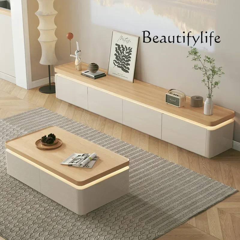 ตู้วางทีวี XE รุ่นเรียบหรู พร้อมไฟ ชั้นวางของ ตู้เก็บของตั้งพื้น สีขาว สไตล์โมเดิร์น สำหรับห้องนั่งเล่น เฟอร์นิเจอร์สไตล์นอร์ดิก