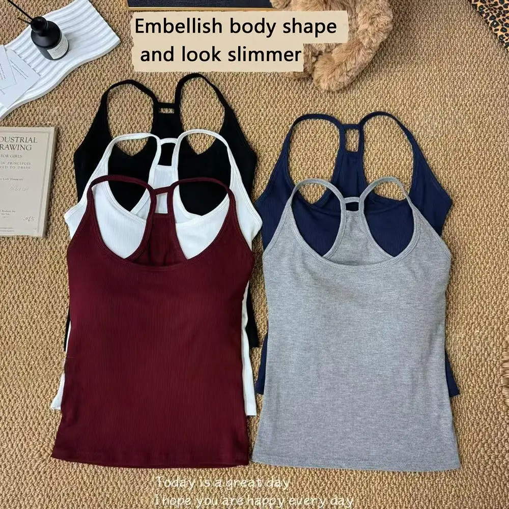 

Halter Base Tops Suspender Vest Hot Girls T-shirt With Chest Pads Slim Summer Backless Female Tops Pure Desire Women Top
