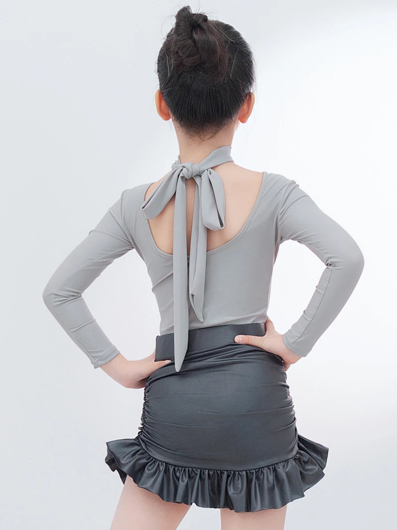 اللاتينية الرقص ارتداءها أعلى التنانير الدعاوى قاعة الرقص الاطفال الفتيات رمادي الكشكشة رومبا Dancewear التدريب تشاتشا أزياء مسرحية #5