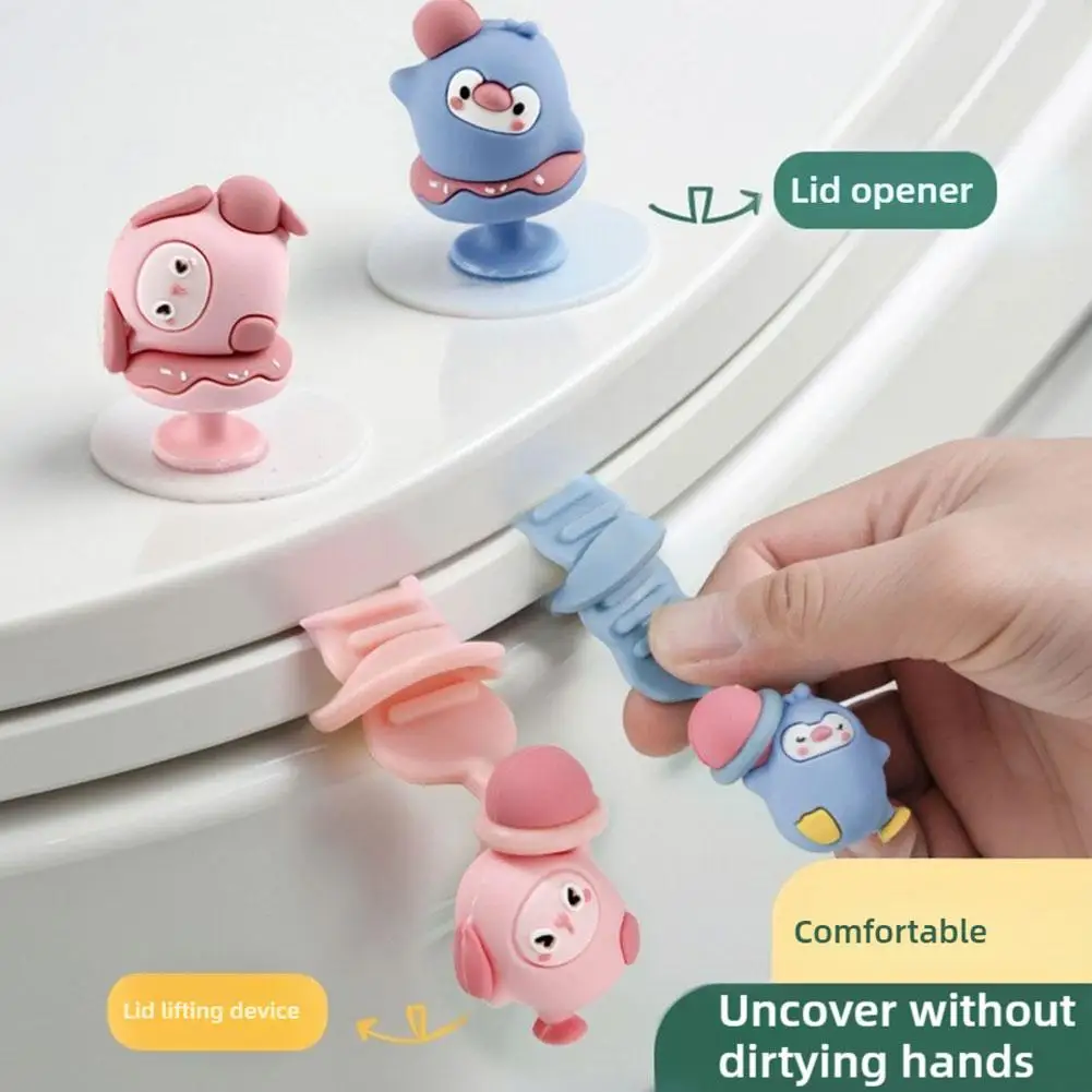 Cartoon Toilet Lid Opener Anti-Dirt Toilet Handle Silicone Lifting Device Cute Lid Lifter Creative Bathroom Accessories