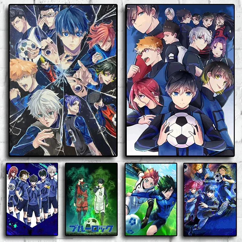 صور شخصيات أنيمي يابانية زرقاء القفل للغرفة ، لوحة قماشية للمعيشة ، فن كاريكاتير ، ديكور حائط منزلي ، ملصقات مطبوعة ، هدية