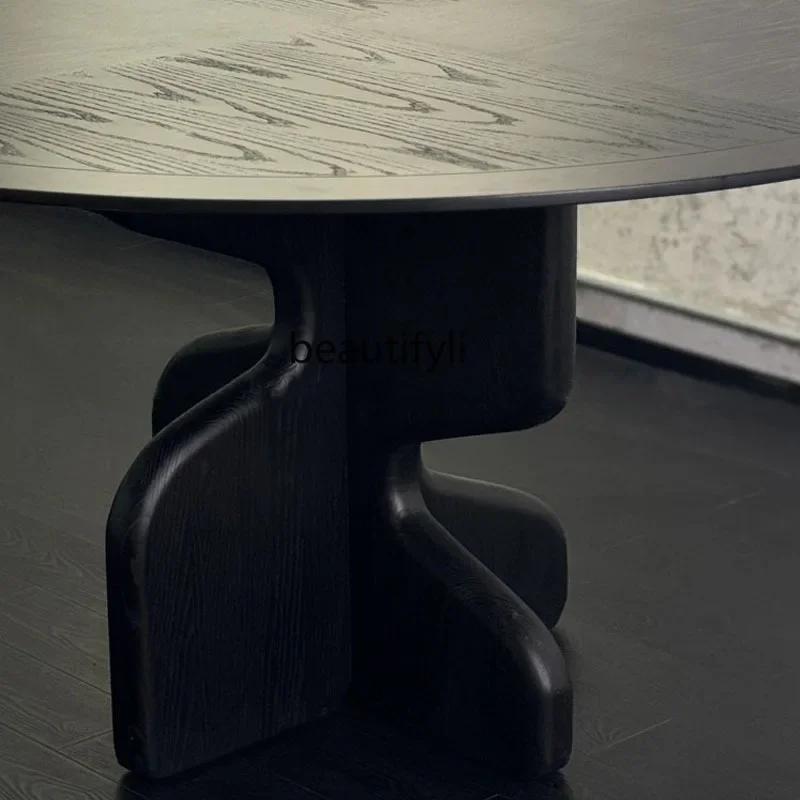 Medieval designer creative round solid wood dining table wabi sabi wind high-end round table