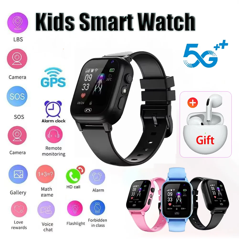 

Kids Smart Watch 5G GPS Location Video Call Sim Card SOS Child Camera Waterproof Upgrade 2025 For Boys Girls Add Earphone