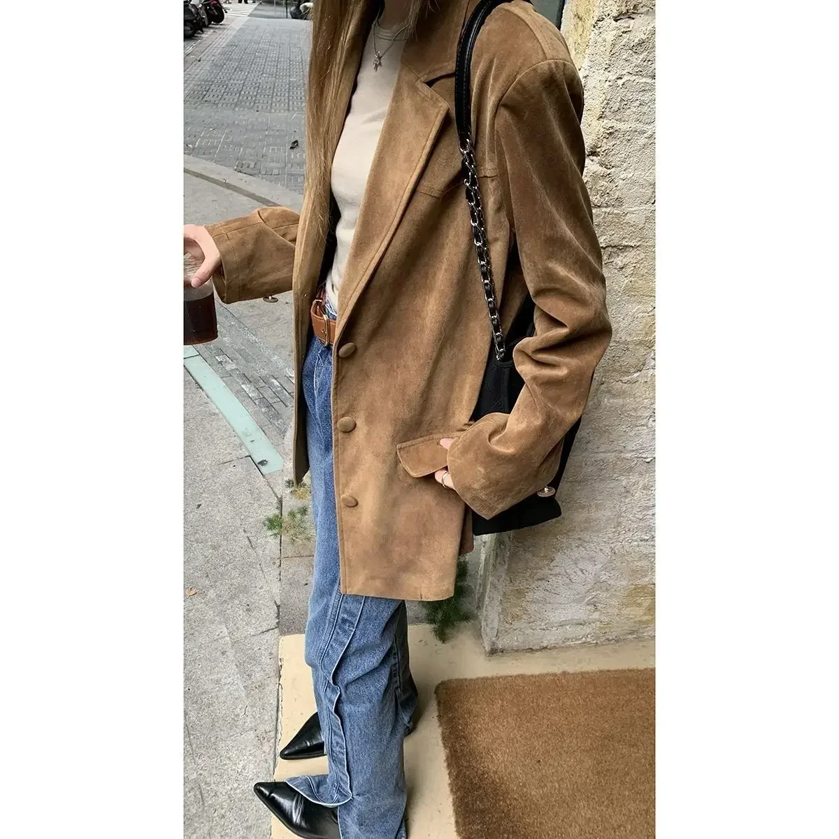 Office Lady Blazer Coat 2023 Autumn Fashion Brown Single Breasted Suede Female Jackets Long Sleeve Turn-down Collar Lady Outwear