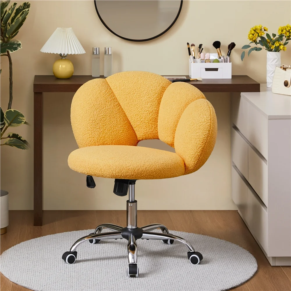 Cloud-Shaped Upholstered Vanity Chair with Adjustable Height & Smooth-Rolling Wheels – Stylish Desk or Reading Seat for Home Office, Bedroom, or Dressing Area view 7