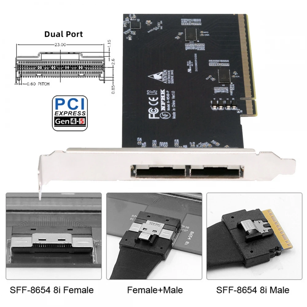 External Slimline Dual SFF-8654 8X 74Pin to PCIE 16X Express 5.0 PCIE4.0 Raid Card VROC Raid0 Hyper Adapter