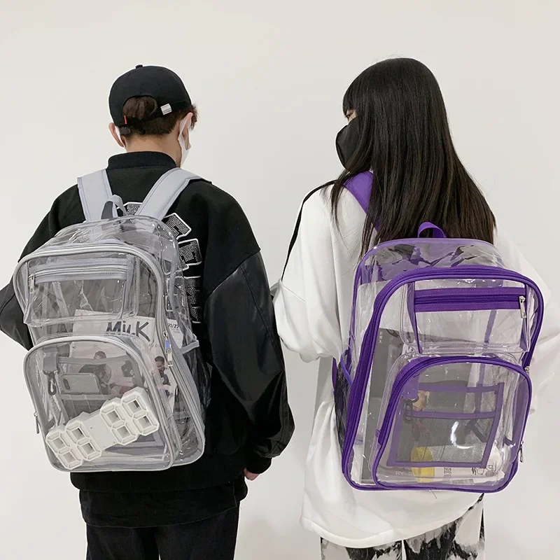 Grande capacidade transparente PVC mochila, simples moda saco, adequado para viagens ao ar livre e estudo, novo, 2022