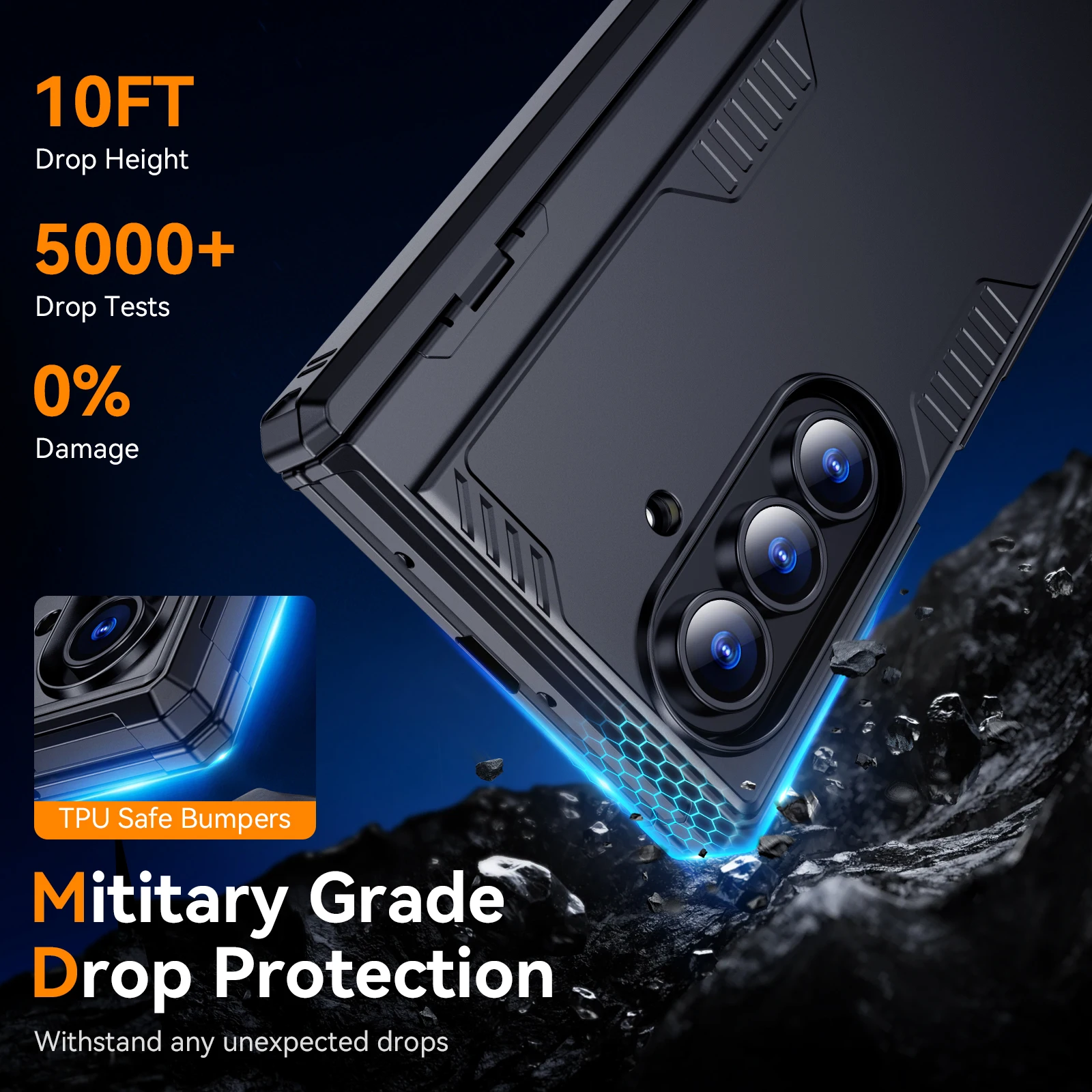 Schokbestendig robuust pantserhoesje voor Samsung Galaxy Z Fold 7, scharnierbescherming, slanke hoes, verborgen standaard, ingebouwde schermbeschermer