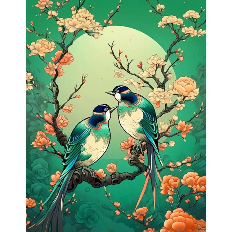 

GATYZTORY Modern Painting By Numbers With Frame 40x50cm Kits Green Magpie Animals Picture With Numbers For Home Decors